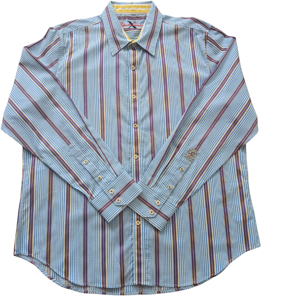Robert Graham Men’s 2XL Blue Purple Striped Button Up Shirt Long Sleeve Cotton